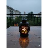 Otantik Kafes Tasarım Dekoratif Fener ve LED Mum Seti (11X7 Cm) - Siyah