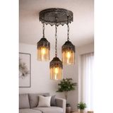 Otantik Modern Tasarım Salon Mutfak Yatak Odası Odası Metal Eskitme Renk 3 Lü Avize - 0 - Beyaz