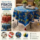 Otantik Pamuk Fiskos Masa Örtüsü Kopanaki Şeritli Püskül Detaylı