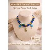 Otantik Pamuk Kumaşlı Süryani Nazar Taşlı Tasarım Kolye