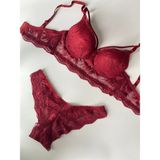 Otantik Tekstil Kadın Tek Ipli Destekli Dantel Detaylı Sütyen Külot Bralet Set Iç Çamaşır Takımı - 90 cm - Bordo