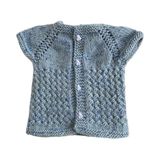 Otantik Yumuşak Mavi Renk 1-2 Yaş Şirin Detay Yün El Örgüsü Bebek Yelek