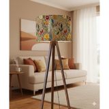 Otay Aydınlatma El Yapımı Sonbahar Çiçekleri Desenli Kumaş Tripod Lambader