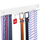 OTECKK Kravat Rafı Duvara Monte, Natrual Ahşap Kravat Düzenleyici 20 Kravat/Kemer/Çanta, Kravat ve Kemer Düzenleyici, 360 ° Dönebilen Kancalı Tutar, Vidalı Çivi, Duvar, Kapı, Dolap, 1 Paket, Beyaz