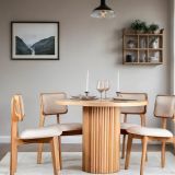 Otella Natural Ahşap Yuvarlak Masa Takımı, 90X90