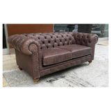 Otelyx Dizayn Chesterfield Gerçek Deri Ikili Koltuk - Açık Kahverengi