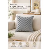 OTEXSA Başak Desenli Gri Kırlent Kılıfı Yumuşak Dokulu Dekoratif Koltuk Yastık Kılıfı Tekli