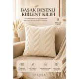 OTEXSA Başak Desenli Krem Kırlent Kılıfı Yumuşak Dokulu Dekoratif Yastık Kılıfı Tekli