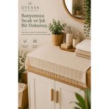 OTEXSA Bohem Püsküllü Banyo Dolabı Örtüsü Doğal Dokulu Dekoratif Kumaş Runner 50x80 cm