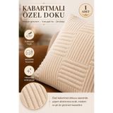 OTEXSA Kabartma Desenli Yumuşak Dokulu Dekoratif Kırlent Kılıfı Krem Renk Modern Yastık Kılıfı Tekli