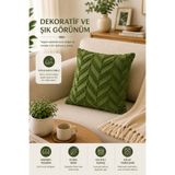 OTEXSA Kabartmalı Başak Desenli Kırlent Kılıfı Yumuşak Dokulu Dekoratif Yastık Kılıfı Yeşil Tekli