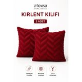 OTEXSA Kabartmalı Dokulu Başak Desenli 2'li Kırlent Kılıfı Yumuşak Kumaş Dekoratif Yastık Kılıfı Bordo