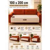 OTEXSA Kaymaz Tabanlı Koltuk Örtüsü Krem Kabartma Desenli Yumuşak Dokulu Kanepe ve Çekyat Örtüsü 100x200cm