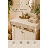 OTEXSA Püsküllü Banyo Dolabı Örtüsü Doğal Dokulu Dekoratif Kare Desenli Kumaş Örtü 50x80 cm
