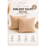 OTEXSA Soft Dokulu Dekoratif Bej Kırlent Kılıfı Gizli Fermuarlı Yumuşak Peluş Koltuk Kırlenti Seti 2 Adet