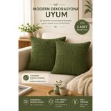 OTEXSA Yeşil Kabartmalı 2’li Kırlent Kılıfı Yumuşak Dokulu Çift Taraflı Modern Dekoratif Yastık Kılıfı Premium