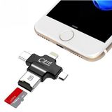 OTG Micro SD TF Kart Okuyucu 4 in1 iOS Mikro Type-C USB Siyah