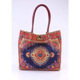 Otho Bag Osmanlı Etnik Şal Desenli Dokuma Kadın Büyük Boy Omuz Çantası - Bordo