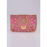 Otho Bag Osmanlı Şal Desenli Etnik Dokuma Kadın El ve Omuz Çantası - Pembe