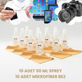 Otio Eyewear 10 Adet Gözlük ve Ekran Temizleme Seti, 50 ml 10 Adet Sprey ve 10 Adet A Kalite Mikrofiber Bez