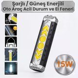 Oto Araç Acil Durum Kamp El Feneri Güneş Enerjli Ledli 15W Şarjlı Mıknatıslı Askılı Su Geçirmez