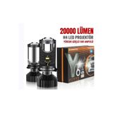 Oto Çizgi Y6 H4 Mercekli Led Far Ampülü 20000 Lümen Mini Projektör H4 Xenon Ampul Seti