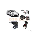 Oto h.i.t. Renault Clio 3 Uyumlu Kol Dayama ve Kolçak Sürgülü Bardaklıklı Ayarlanabilir Siyah Deri