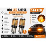 Oto LED Ampülü Güçlü Işık Tak Kullan 144 LED Tek Duy Güçlü Işık 2 Adet Turuncu