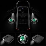 OtoÇizgi Skoda Kapı Altı Logo Projektör LED Işığı 2\'li Set Pilli Kablosuz Kapı Karşılama Lambası - Siyah