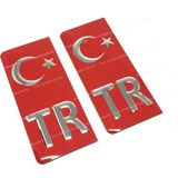 Otohousse Tr Plaka Arması Metal Etiket Sticker Kırmızı 2'li