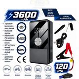 Otokap Universal 120 Psı Dijital Lastik Şişirme Hava Kompresörü Akü Takviye Cihazı 3600 Mah Powerbank USB Type-C 12V Çok Fonksiyonlu