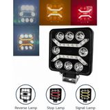 Otokap Universal 8 LED 3 Fonksiyon Kare Çalışma Lambası Off Road Geri Vites Fren Sinyal Lambası Traktör Kamyonet Çekici Iş Makinesi 1 Adet