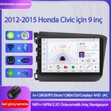 Otolas Honda Civic Wifi Gps Carplay 9 Inç 6+128GB Kamera Multimedya Navigasyon Sistemi - 2012-2015 Model - . - Siyah