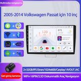 Otolas Volkswagen Passat 2005-2014 Yıl Uyumlu 10 Inç 2 GB Ram 32 GB Hafıza Multimedya Carplay Navigasyon Kamera - Gri