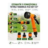 Otomatik 5 Fonksiyonlu Tetikli Bahçe Sulama Tabancası 4'Lü Set 1/2" – Musluk Adaptörü + 2 Adet Jak Girişi | Bahçe, Araç Ve Temizlik İçin
