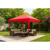 Otomatik Gazebo Çardak 240 x 240 cm Tente Teras Bahçe Kamelyası Gölgelik Kırmızı - Kare - 1