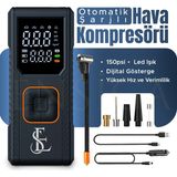 Otomatik Şarjlı 150PSI Dijital Gösterge Araba Hava Kompresörü Lastik Pompası Şişirme LED Işık - Siyah