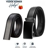 Otomatik Tokalı Deliksiz erkek Kemer /siyah Yedek Kemer Hediye - 115 cm - Siyah - Siyah