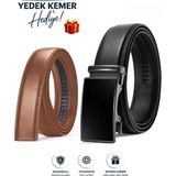 Otomatik Tokalı Deliksiz Kemer /taba Rengi Yedek Kemer Hediye - 130 cm - Taba - Siyah