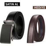 Otomatik Tokalı Deliksiz Siyah Kemer + Yedek Kahverengi Kemer Hediye - Siyah - Kahverengi - 135 cm