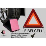 Otomek Tg Steel Desing Tüvtürk Zorunlu 3’lü Acil Durum Seti – Üçgen Reflektör + Teker Takozu + Buz Kazıyıcı – E Belge