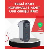 OtoTech 2500W Güç Destekli Akım Korumalı Priz – 3 USB Çıkışlı - Çok Renkli