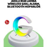 OtoTech Bluetooth Hoparlörlü Rgb Atmosfer Lambası Kablosuz Şarj ve Saat Özellikli - Çok Renkli
