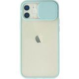 OtoTech Mey Ithalat® iPhone 12 Kılıf Palm Buzlu Kamera Sürgülü Silikon - Turkuaz - Çok Renkli