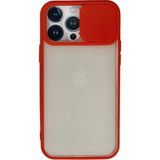 OtoTech Mey Ithalat® iPhone 13 Pro Max Kılıf Palm Buzlu Kamera Sürgülü Silikon - Kırmızı - Çok Renkli