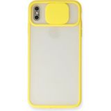 OtoTech Mey Ithalat® iPhone x Kılıf Palm Buzlu Kamera Sürgülü Silikon - Sarı - Çok Renkli