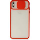 OtoTech Mey Ithalat® iPhone Xs Max Kılıf Palm Buzlu Kamera Sürgülü Silikon - Kırmızı - Çok Renkli