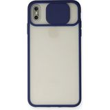 OtoTech Mey Ithalat® iPhone Xs Max Kılıf Palm Buzlu Kamera Sürgülü Silikon - Lacivert - Çok Renkli