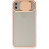 OtoTech Mey Ithalat® iPhone Xs Max Kılıf Palm Buzlu Kamera Sürgülü Silikon - Pembe - Çok Renkli