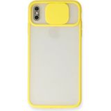 OtoTech Mey Ithalat® iPhone Xs Max Kılıf Palm Buzlu Kamera Sürgülü Silikon - Sarı - Çok Renkli